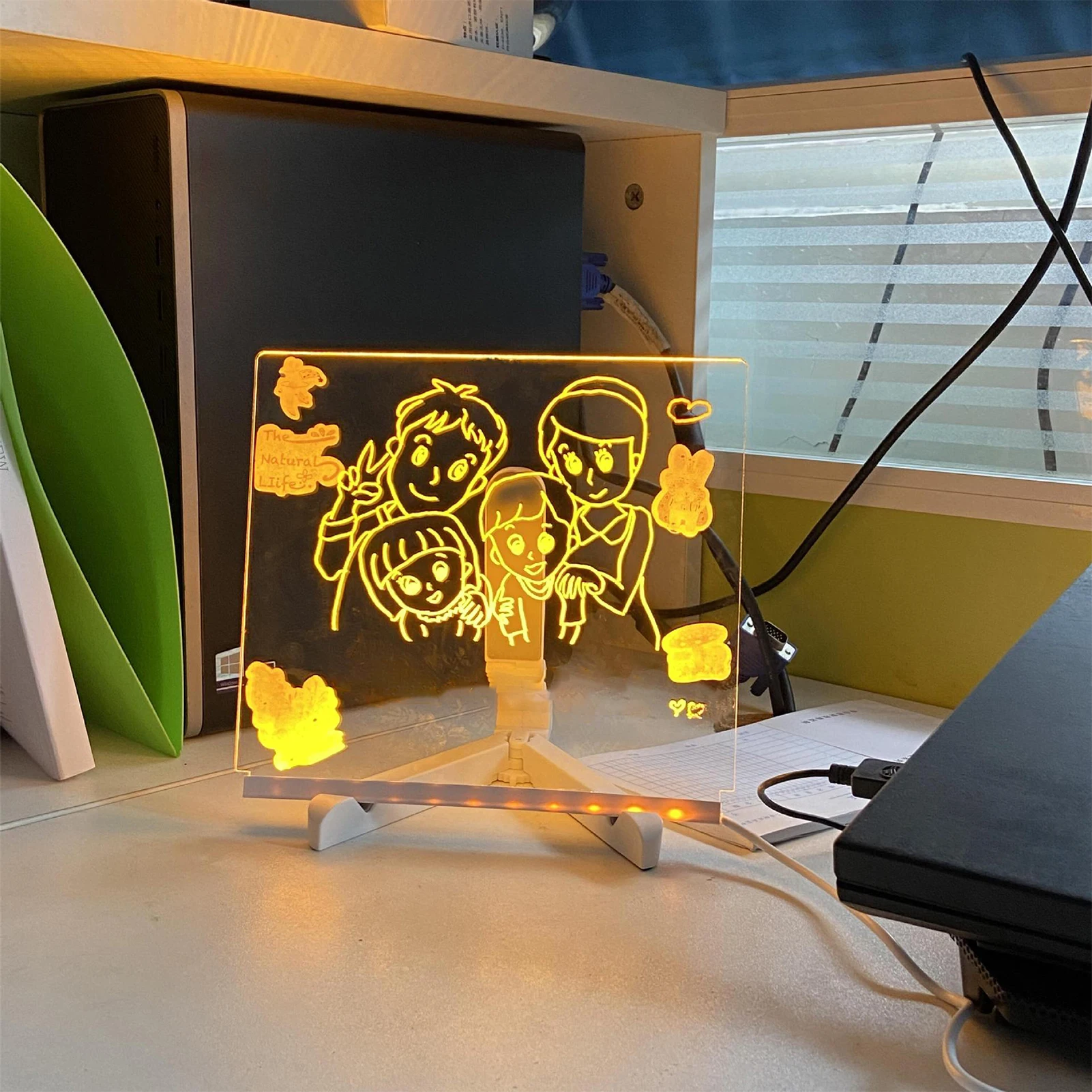 LED Illuminated Magic Note Board Desktop Memo Note Board Erasable White Board for Kids DIY Painting with 7 Color Pens thumbnail 5