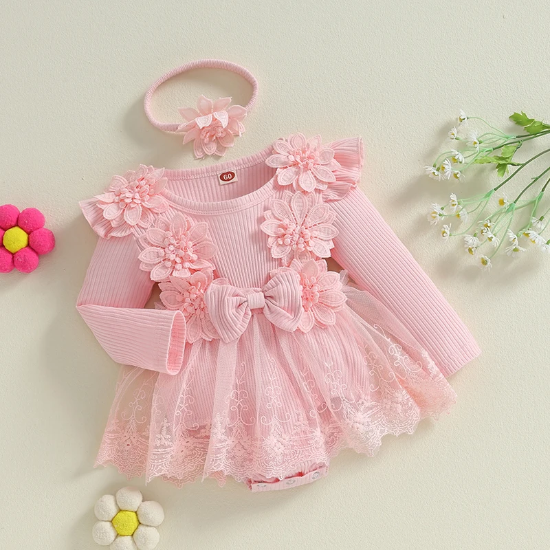 Little Princess Birthday Party Dress Embroidery Flower Lace Tutu Romper Dress Infant Baby Girl Clothes Outfits thumbnail 5