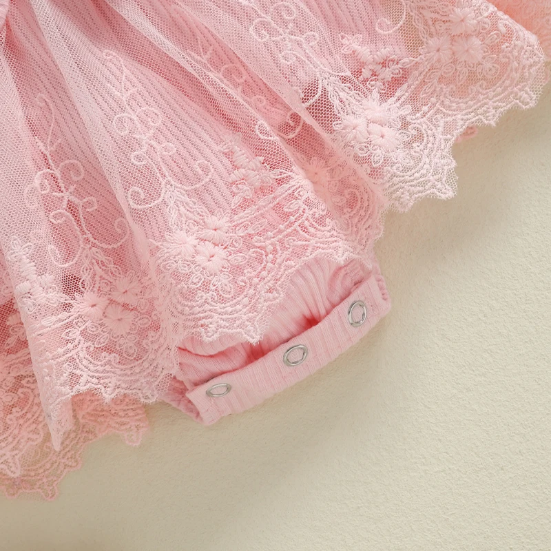 Little Princess Birthday Party Dress Embroidery Flower Lace Tutu Romper Dress Infant Baby Girl Clothes Outfits thumbnail 4