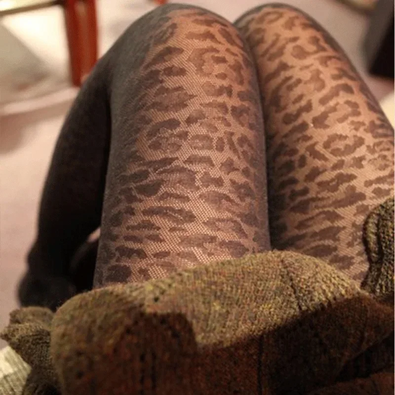 Vintage Women Sexy Thin Transparent Silky Pantyhose Gothic Black Sexy Leopard Animal Pattern Sheer Tights Seamless Stockings thumbnail 4