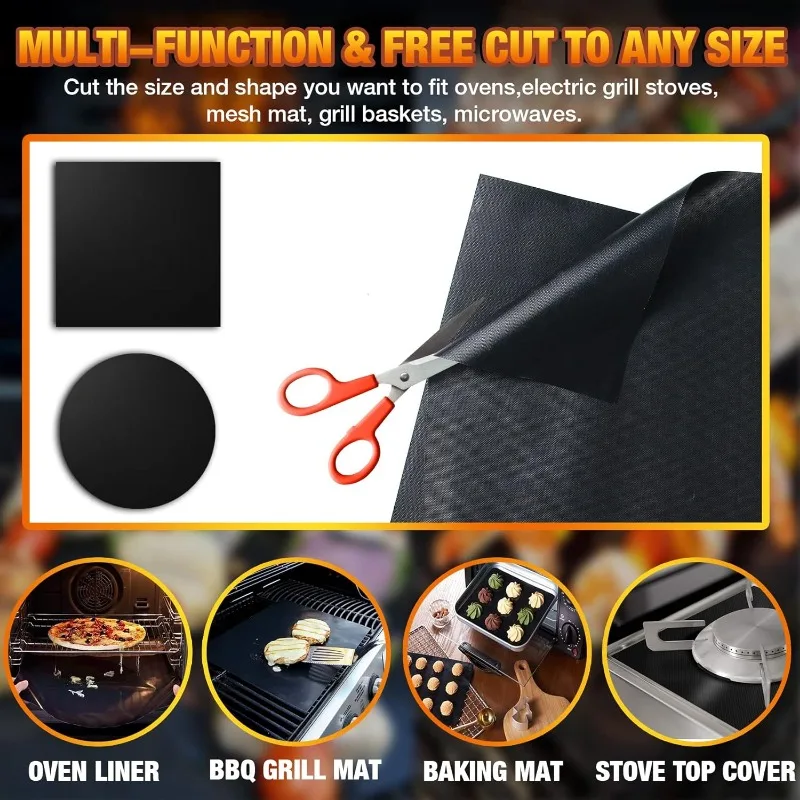 2pcs Large Non Stick Oven Liner Reusable Protector Mat Heat Resistant Grill Mats 60X 40CM BBQ Grill Mat Baking Mat thumbnail 4