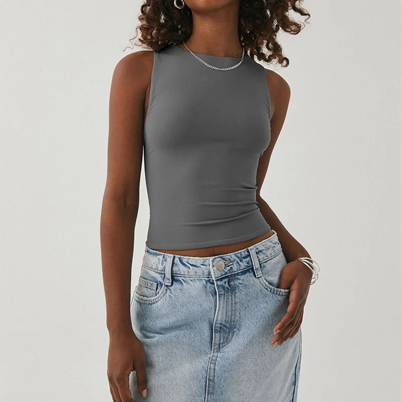 Sleeveless tight bottom shirt, round neck I-shaped solid color top, casual vest thumbnail 5