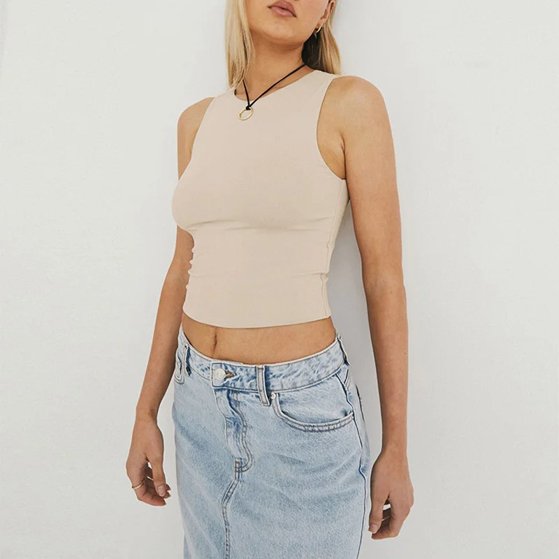 Sleeveless tight bottom shirt, round neck I-shaped solid color top, casual vest thumbnail 3