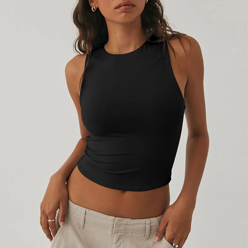 Sleeveless tight bottom shirt, round neck I-shaped solid color top, casual vest thumbnail 2