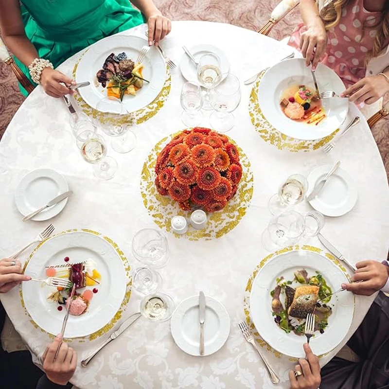Disposable Gold Placemats 13 Inch Glitter Metallic Round Foil Mesh Pressed Table Doilies Gold Table Mat for Dining Table Wedding thumbnail 3