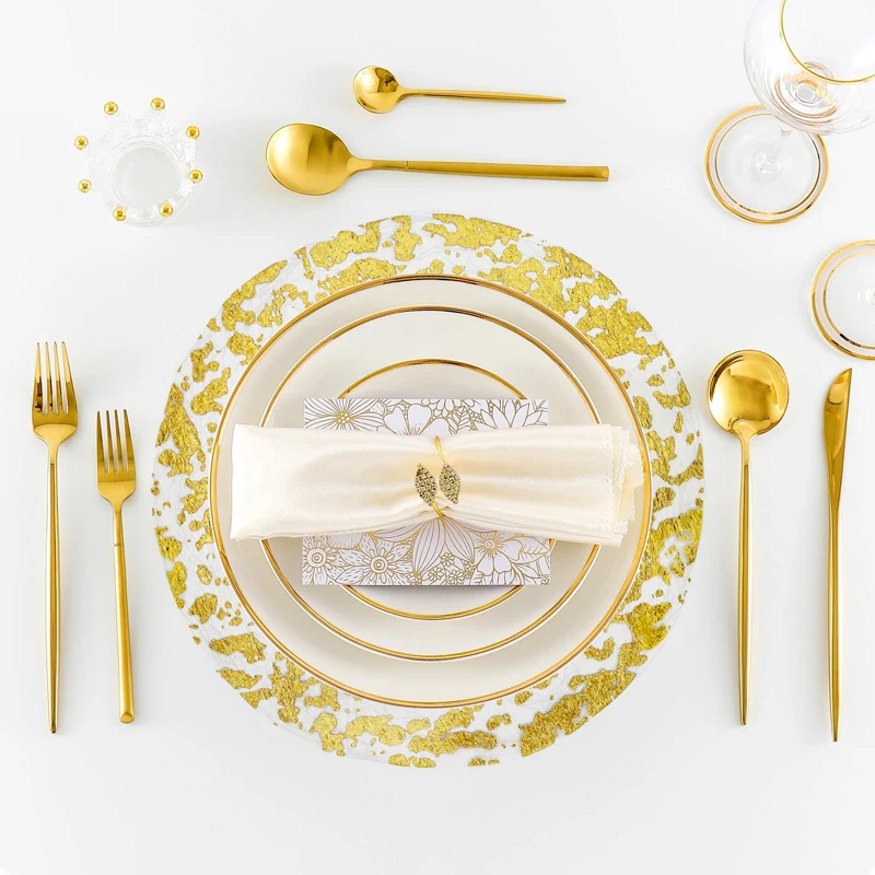Disposable Gold Placemats 13 Inch Glitter Metallic Round Foil Mesh Pressed Table Doilies Gold Table Mat for Dining Table Wedding thumbnail 2