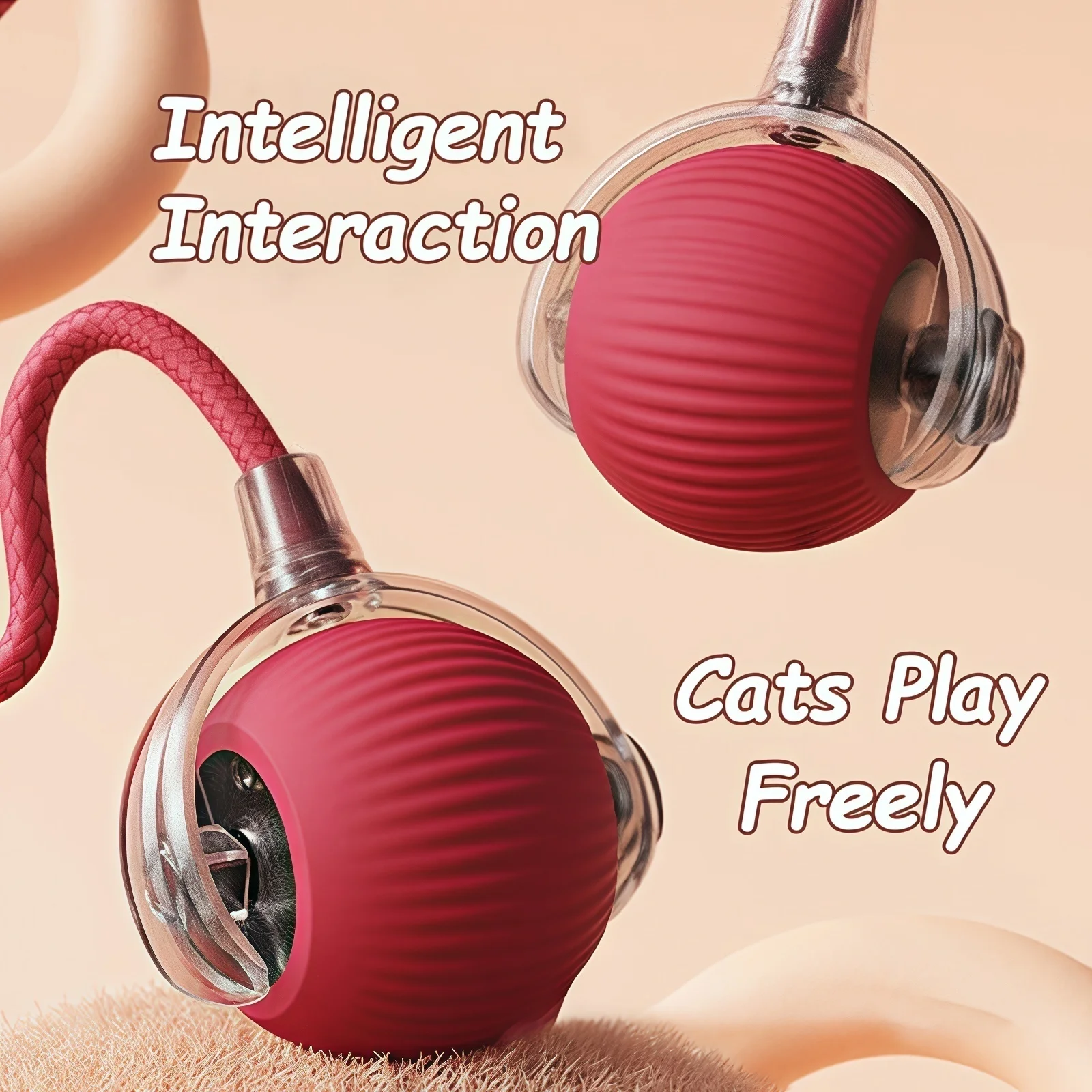 New Cat Interactive Ball Toy Automatic Rolling Ball Faux Tail Rechargeable Smart Pet Electric Toy Dog Cat Training Imitate Mouse thumbnail 2