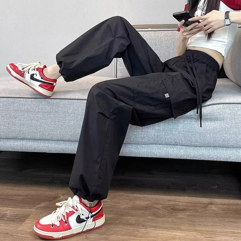 Fashion Women Joggers Pants Casual Female Chic Straight Cargo Pants Elastic High Waist Streetwear Slim Trousers Summer Thin thumbnail 2