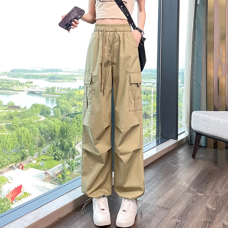 Fashion Women Joggers Pants Casual Female Chic Straight Cargo Pants Elastic High Waist Streetwear Slim Trousers Summer Thin thumbnail 6