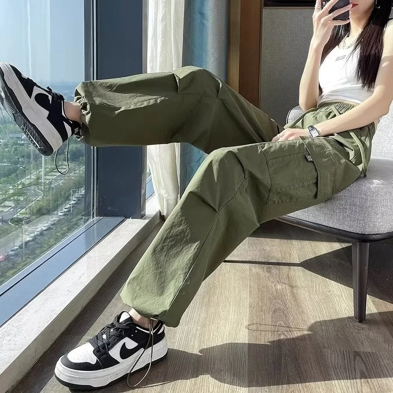 Fashion Women Joggers Pants Casual Female Chic Straight Cargo Pants Elastic High Waist Streetwear Slim Trousers Summer Thin thumbnail 5