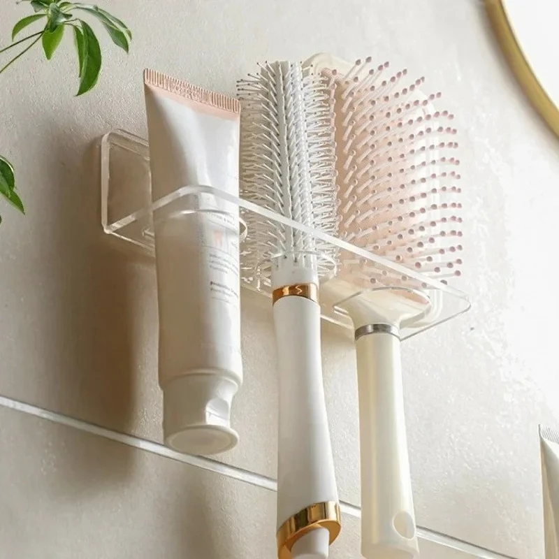 Acrylic Comb Holder Organizer Storage Shelf Clear Transparent Wall-Mounted Hair Brushes Rack Bathroom Accessories Home Shelves thumbnail 2
