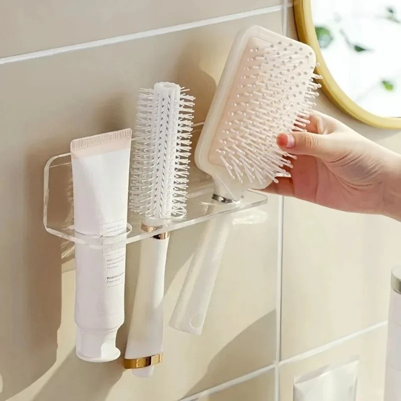 Acrylic Comb Holder Organizer Storage Shelf Clear Transparent Wall-Mounted Hair Brushes Rack Bathroom Accessories Home Shelves thumbnail 3