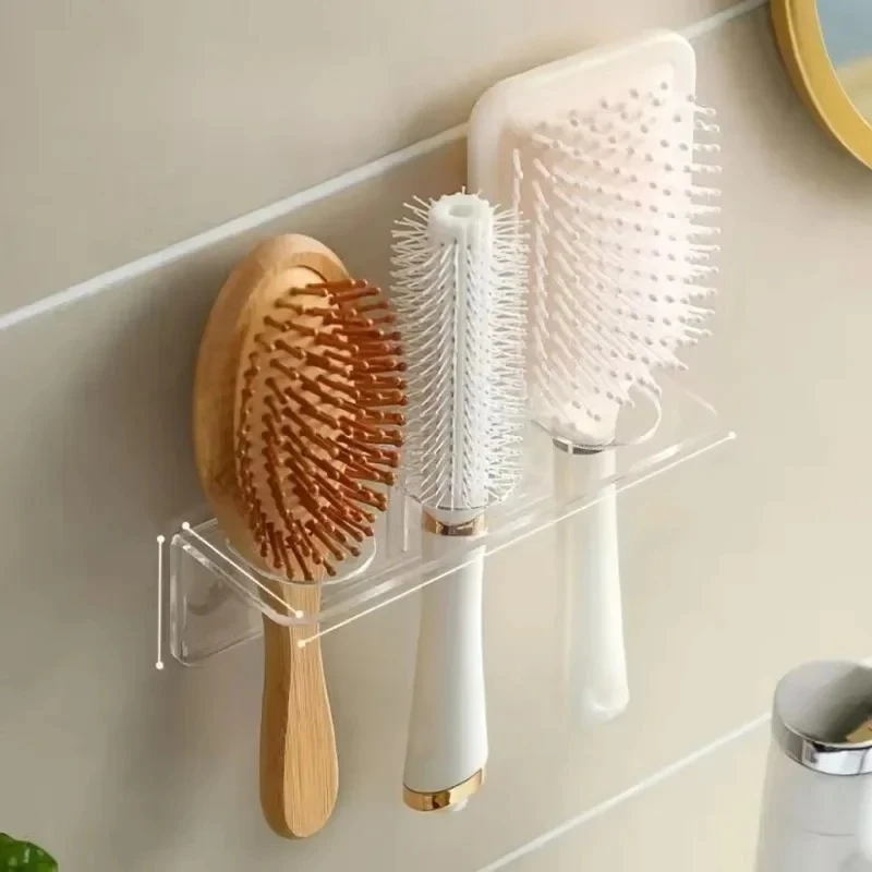 Acrylic Comb Holder Organizer Storage Shelf Clear Transparent Wall-Mounted Hair Brushes Rack Bathroom Accessories Home Shelves