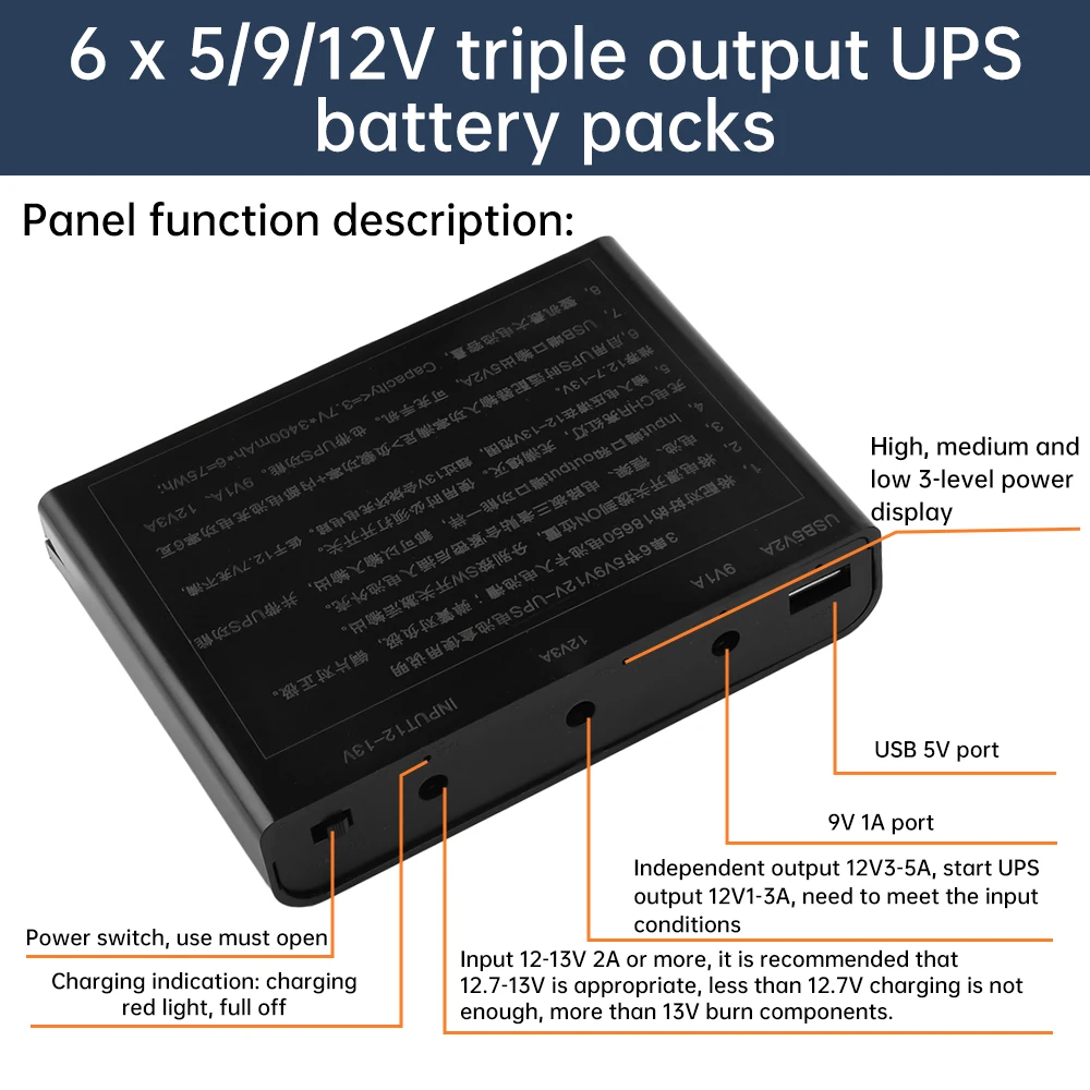 DIY 6x18650 Battery 5V USB + 9V 12V 5.5x2.1mm UPS Power Supply Box for WiFi Router Optical Modem Security Camera Without Battery thumbnail 3