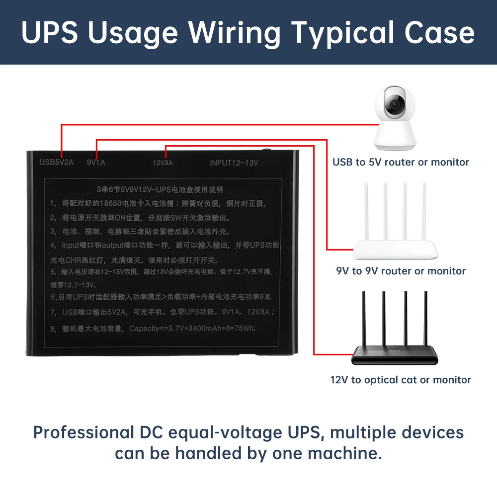 DIY 6x18650 Battery 5V USB + 9V 12V 5.5x2.1mm UPS Power Supply Box for WiFi Router Optical Modem Security Camera Without Battery thumbnail 4