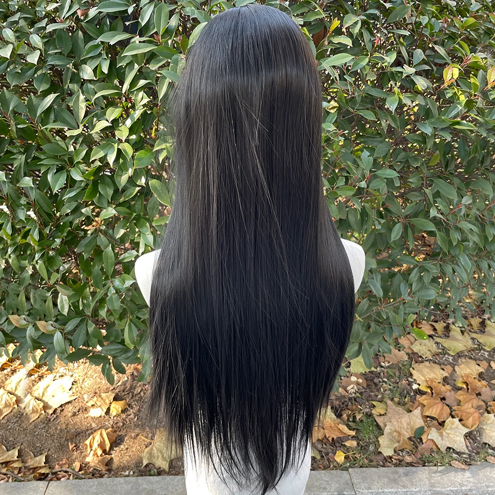 Jet Black 13x4 Synthetic Lace Front Wigs for Women Heat Resistant Hair Glueless Wig 26 Inch Long Silky Straight Wig 150% Density thumbnail 5