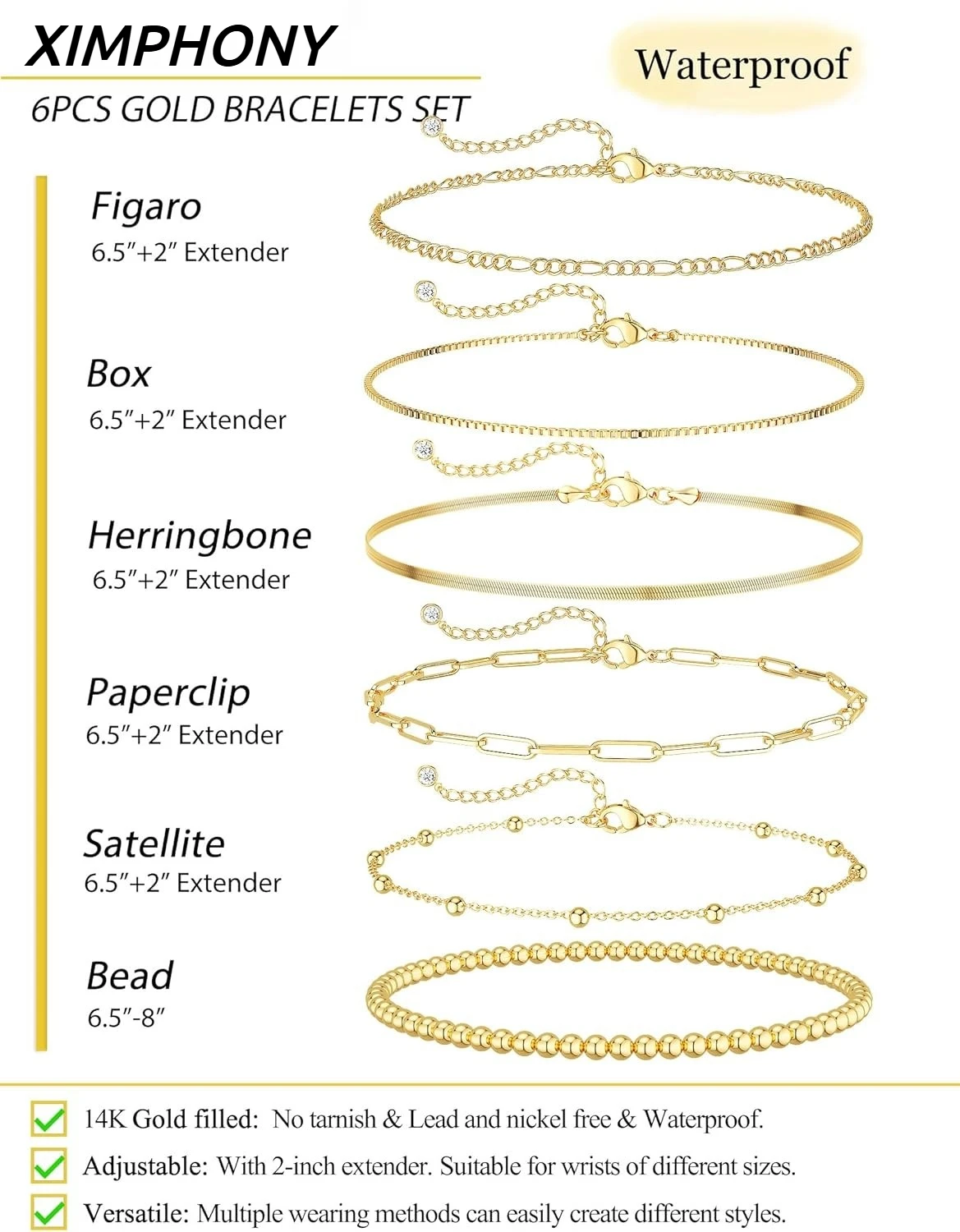 Gold Bracelets for Women Waterproof 14K Gold Plated Jewelry Set for Women Trendy ThinDainty Stackable Cuban Link Paperclip Chain thumbnail 3