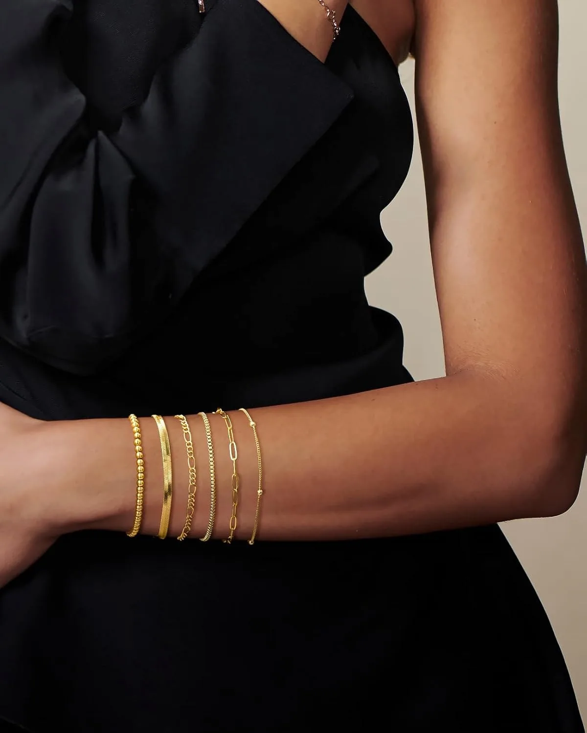 Gold Bracelets for Women Waterproof 14K Gold Plated Jewelry Set for Women Trendy ThinDainty Stackable Cuban Link Paperclip Chain thumbnail 4