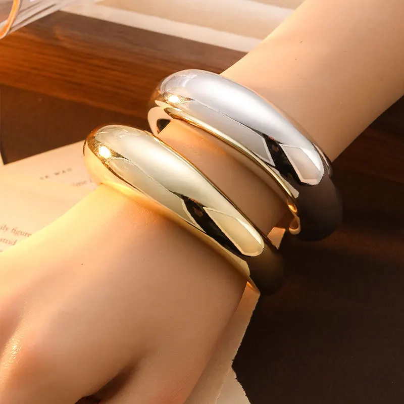 Trendy Big Cuff Bangles Bracelets Women Vintage Statement Plastic Geometric Open Bangle Hip Hop Punk Gold Silver Color Jewelry thumbnail 4