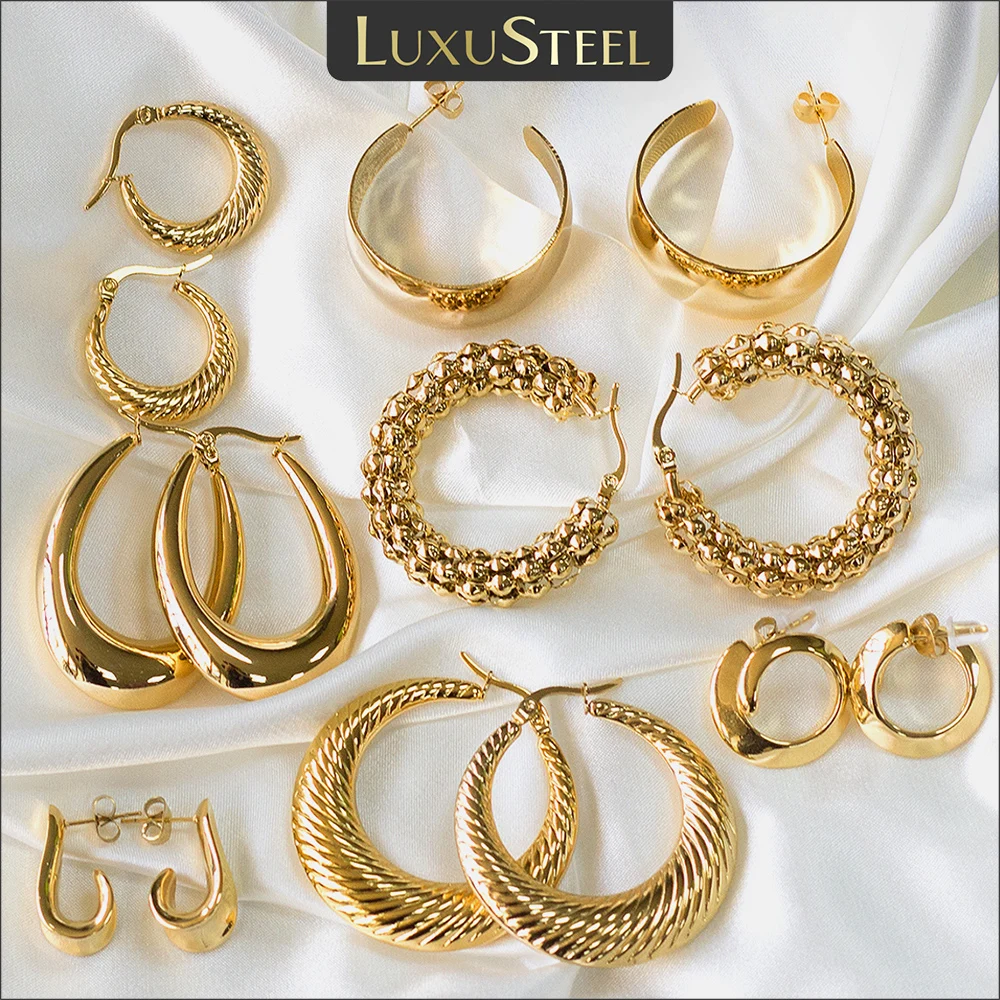 LUXUSTEEL Half Circle Opening Earrings Minimalist Stainless Steel Hoop Earrrings for Women Earring Girls Party Jewelry Gifts thumbnail 2