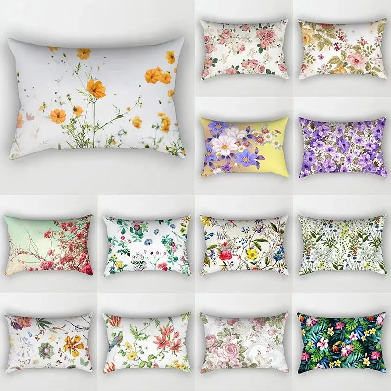Rose Red Flower Rainbow Pattern Print Decorative Bedroom Living Room Office Cushion Cover Home Decor Rectangular Pillowcase