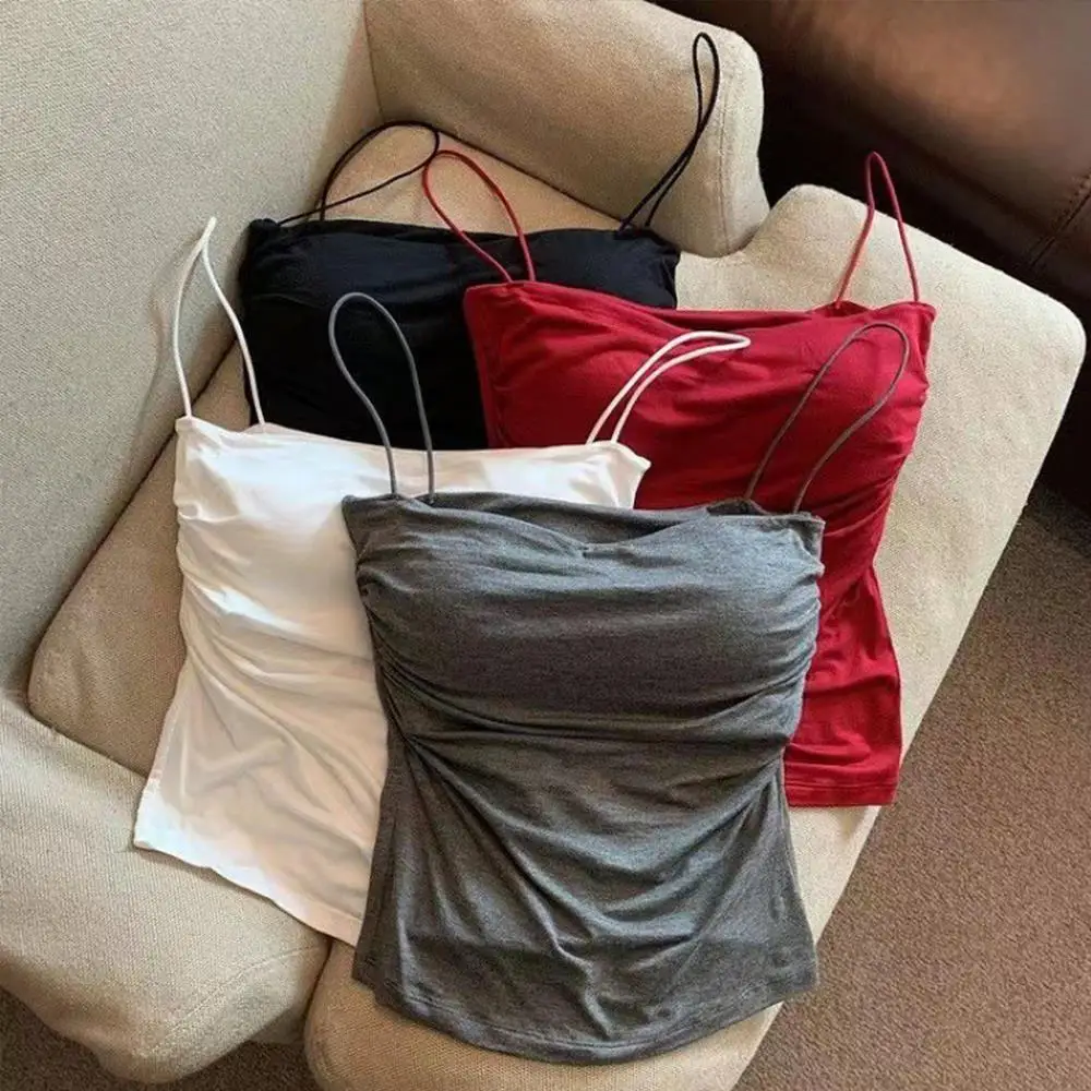 Y2K Sexy Tank Tops Women Spaghetti Strap Crop Top With Bra Bodycon Sleeveless Cami Tube Top Basic Camisole Tees Korean Clothes thumbnail 3
