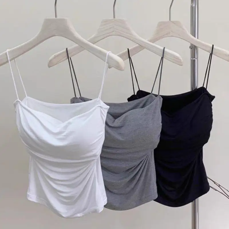 Y2K Sexy Tank Tops Women Spaghetti Strap Crop Top With Bra Bodycon Sleeveless Cami Tube Top Basic Camisole Tees Korean Clothes thumbnail 2