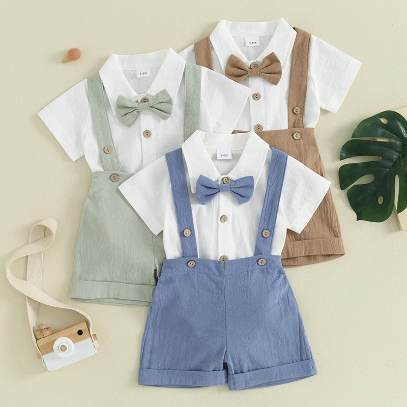 Infant Baby Boy Summer Outfit Gentleman Short Sleeve Romper Dress Shirt Suspender Shorts 2Pcs Suit Clothes Set thumbnail 6