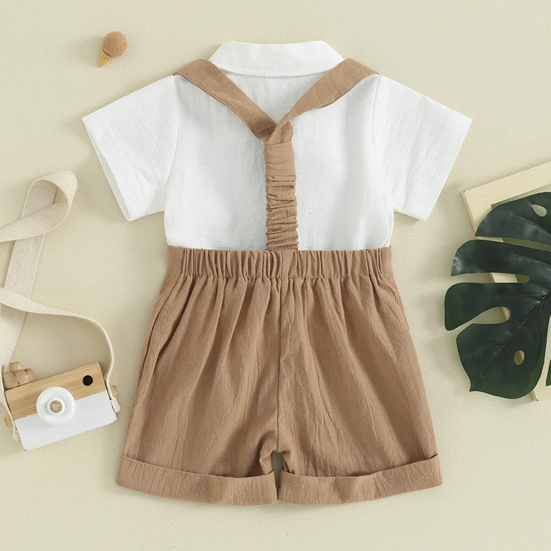 Infant Baby Boy Summer Outfit Gentleman Short Sleeve Romper Dress Shirt Suspender Shorts 2Pcs Suit Clothes Set thumbnail 3