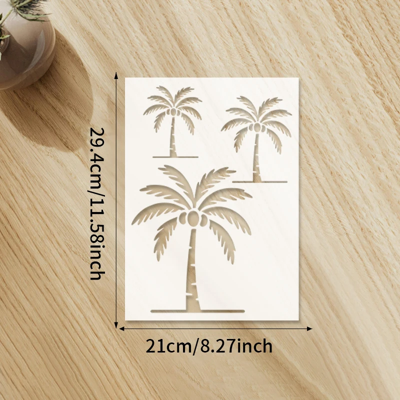 YOMDID 3pcs Tree Painting Hollow Out PET Stencil Reusable DIY Coconut Tree Pattern Doodle Airbrush Art Decoration Template thumbnail 6