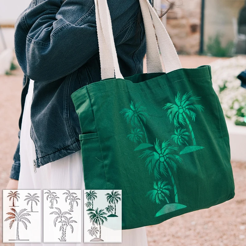 YOMDID 3pcs Tree Painting Hollow Out PET Stencil Reusable DIY Coconut Tree Pattern Doodle Airbrush Art Decoration Template thumbnail 5