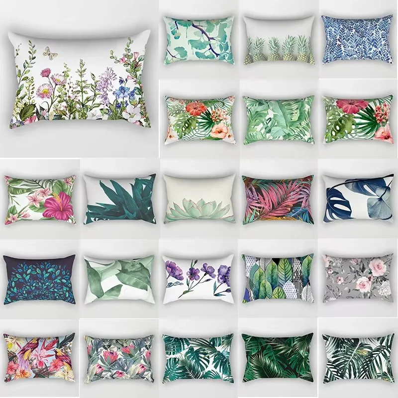 30*50cm Tropical Flower Plant Pattern Printed Decorative Pillowcase Bedroom Living Room Home Rectangular Pillowcase Cushion