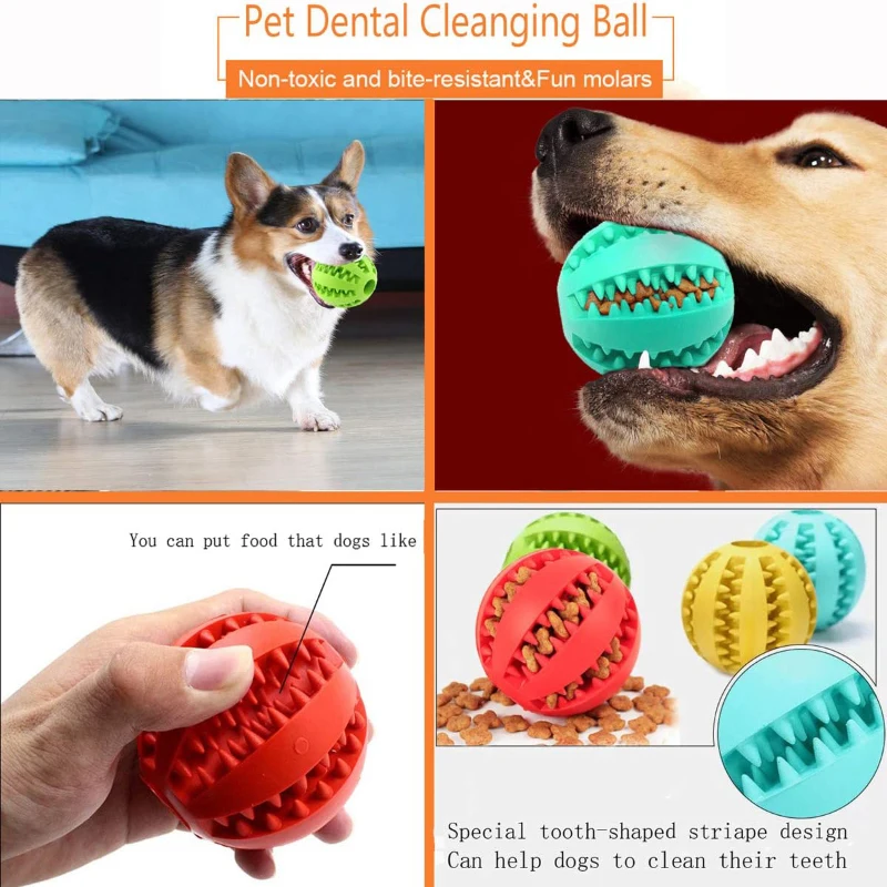 Dog Toy Ball Interactive Rubber Balls Puppy Chewing Toys Pet Tooth Cleaning Ball Cats Pets Food Treat Feeder Silicone Balls Toy thumbnail 2