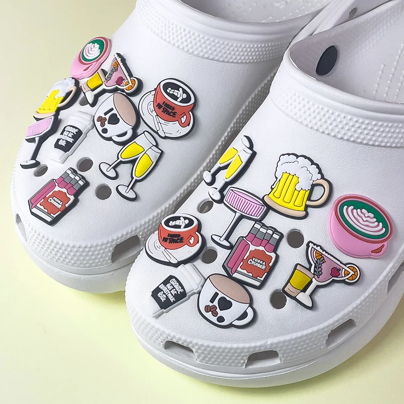 1/9pcs Heart Shaped Latte Coffee Cup Shoe Charms for Women Girl Cocktail Beer Champagne Glass Garden Sandals Pin Clog Jeans thumbnail 4