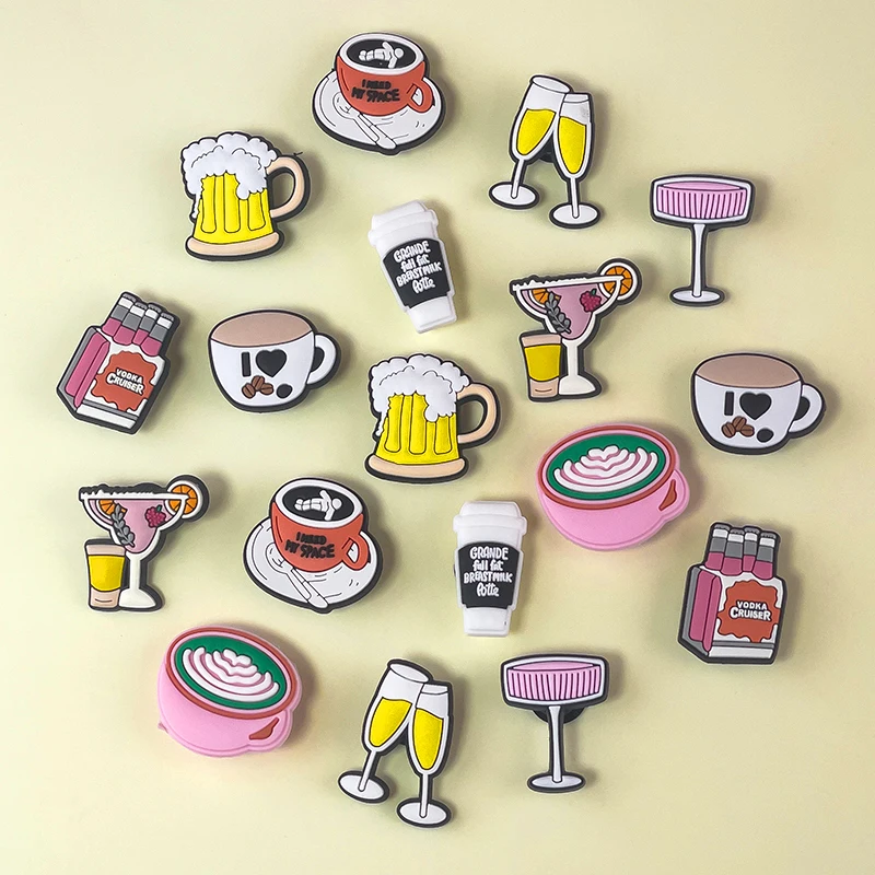 1/9pcs Heart Shaped Latte Coffee Cup Shoe Charms for Women Girl Cocktail Beer Champagne Glass Garden Sandals Pin Clog Jeans thumbnail 2