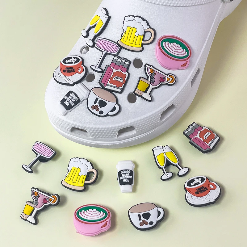 1/9pcs Heart Shaped Latte Coffee Cup Shoe Charms for Women Girl Cocktail Beer Champagne Glass Garden Sandals Pin Clog Jeans thumbnail 6