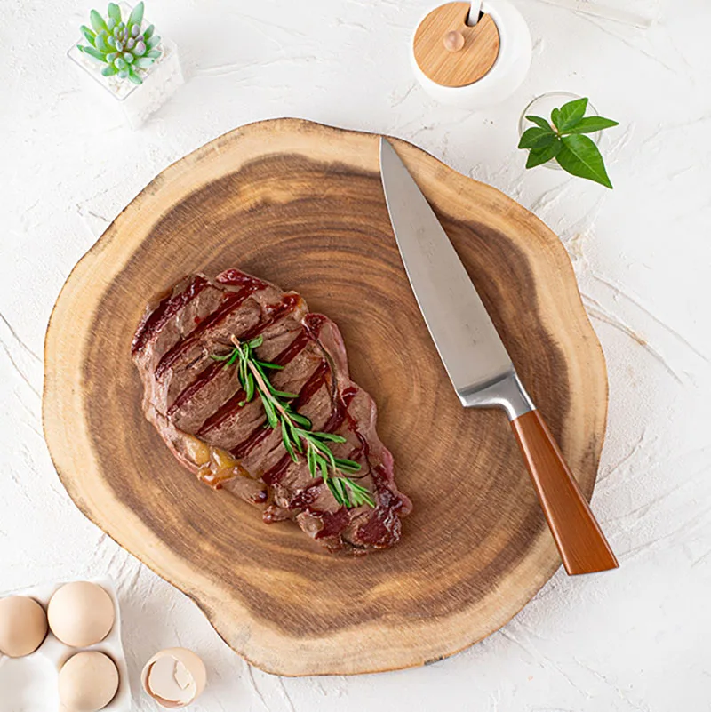 Wooden Chopping Board Natural Acacia Wood Whole Cut Serving Tray Unique Grain Food Safe Multi Use Steak Appetizer Kitchen Tools