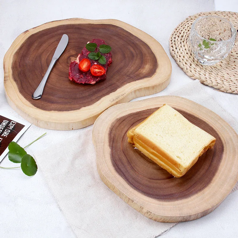 Wooden Chopping Board Natural Acacia Wood Whole Cut Serving Tray Unique Grain Food Safe Multi Use Steak Appetizer Kitchen Tools thumbnail 2