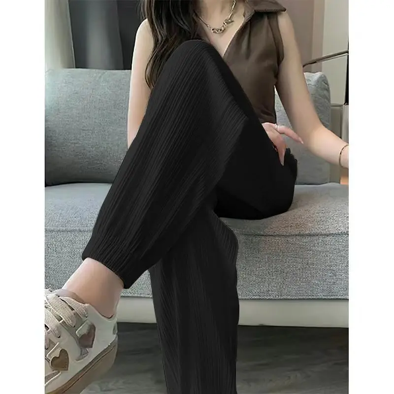 Thin Casual Wide Leg Harem Ankle-Length Pants Solid Elastic Waist Women New In ClothingSweet Streetweat Summer Long Trousers OL thumbnail 2