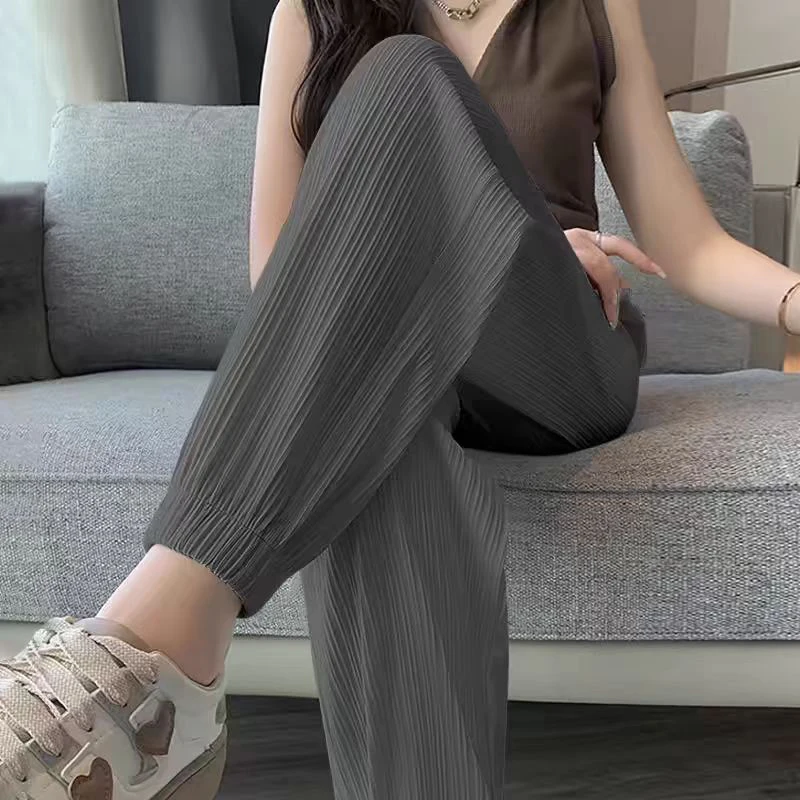Thin Casual Wide Leg Harem Ankle-Length Pants Solid Elastic Waist Women New In ClothingSweet Streetweat Summer Long Trousers OL thumbnail 4