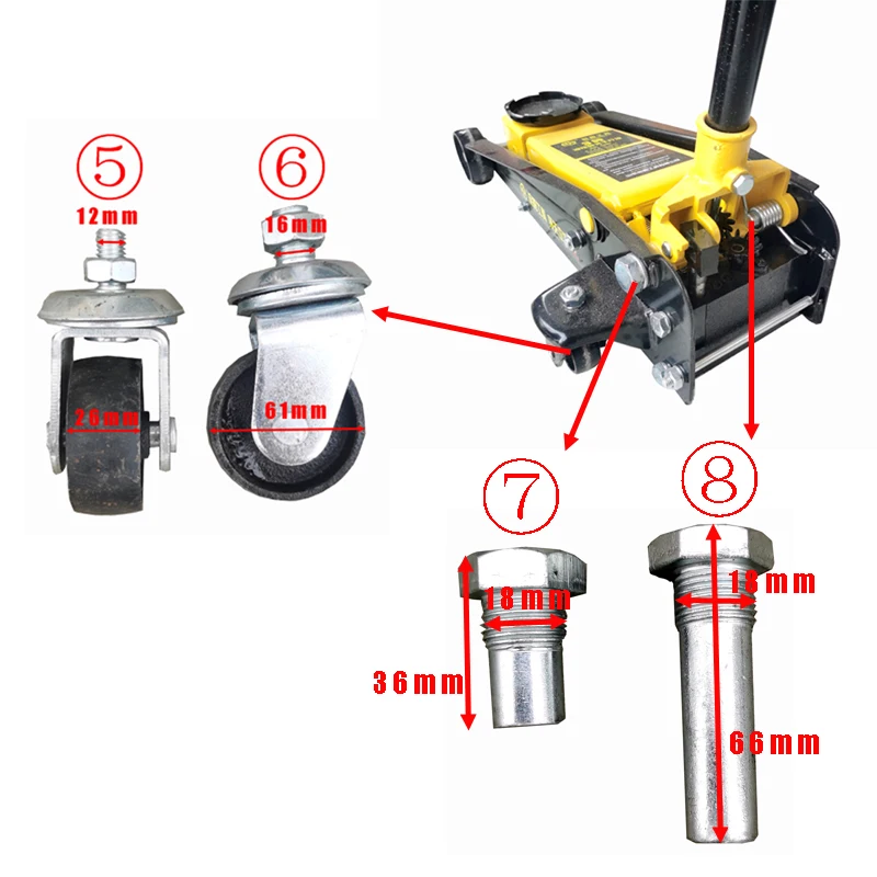 3T Horizontal Hydraulic Jack Accessories - 2.5Tons 3 Tons Torsion Spring Universal Wheel Pallet Front Wheel for Workshop Repair thumbnail 2
