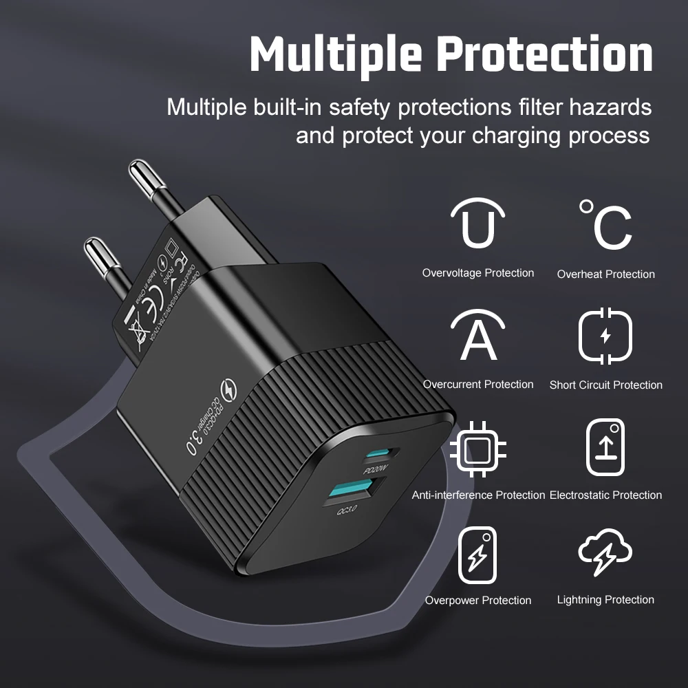 USB PD 25W Fast Phone Charger USB Quick Charging QC3.0 Type C Wall Charger Adapter For iPhone Xiaomi Huawei Samsung KR Plug thumbnail 4
