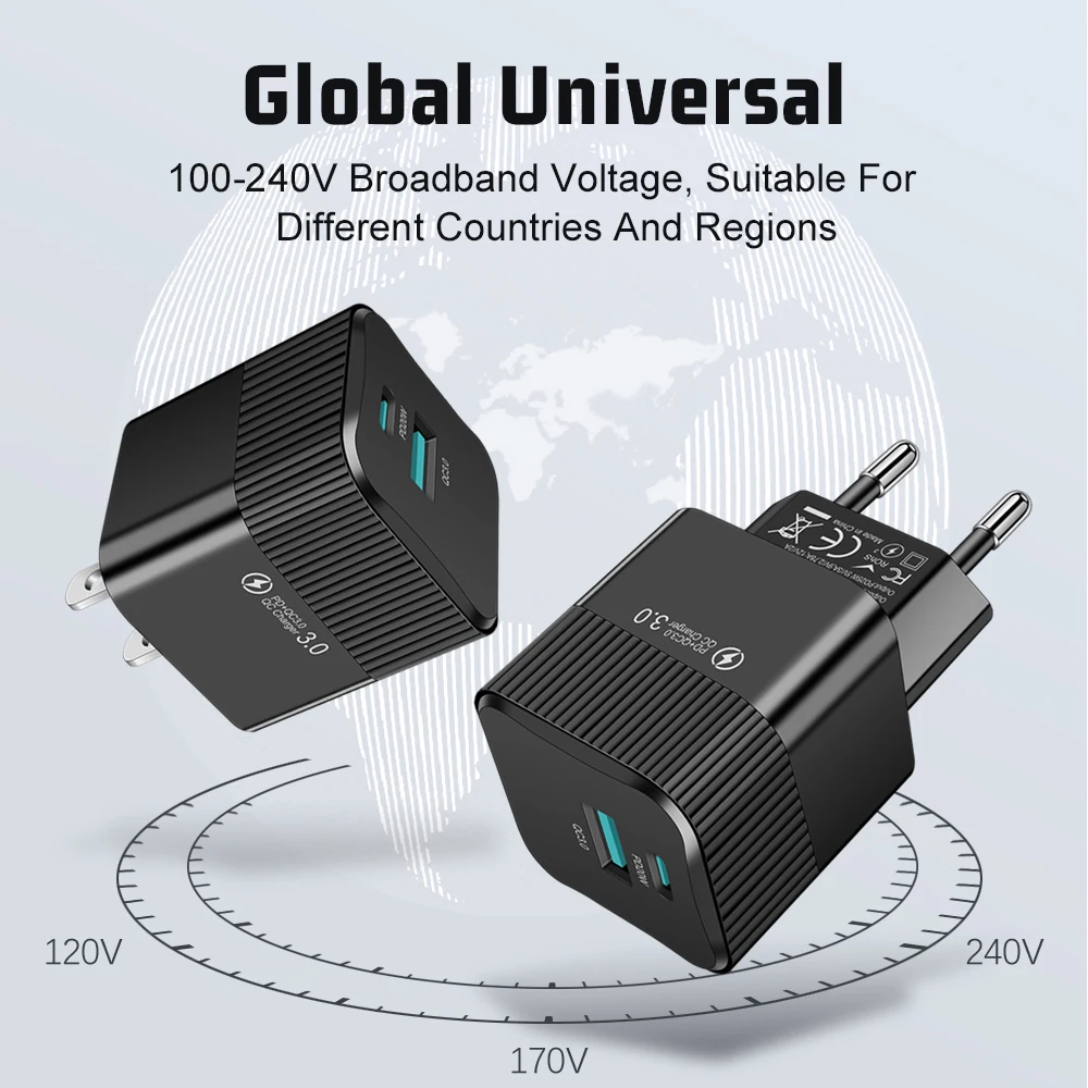 USB PD 25W Fast Phone Charger USB Quick Charging QC3.0 Type C Wall Charger Adapter For iPhone Xiaomi Huawei Samsung KR Plug thumbnail 5