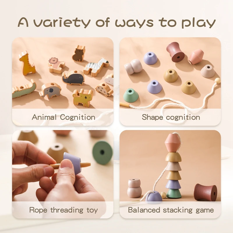 Baby Animal Threading Toys Wooden Stacking Toys Blocks Board Games Wooden Toys Baby Animal Stringing Threading Beads Toys Gift thumbnail 2