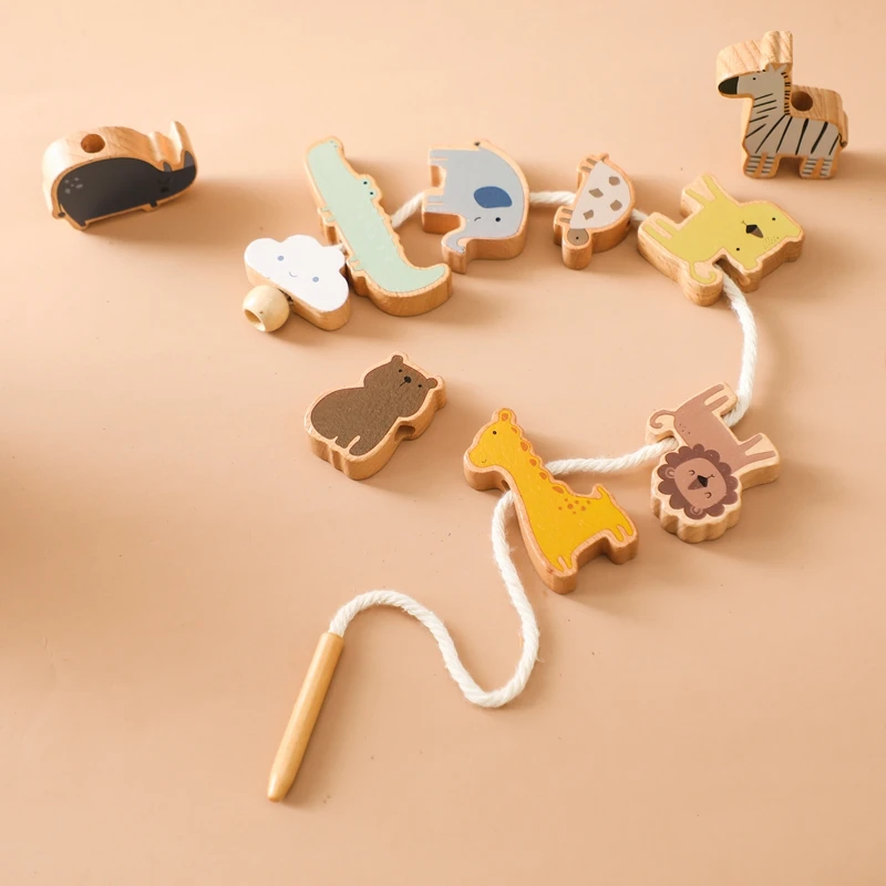 Baby Animal Threading Toys Wooden Stacking Toys Blocks Board Games Wooden Toys Baby Animal Stringing Threading Beads Toys Gift thumbnail 3