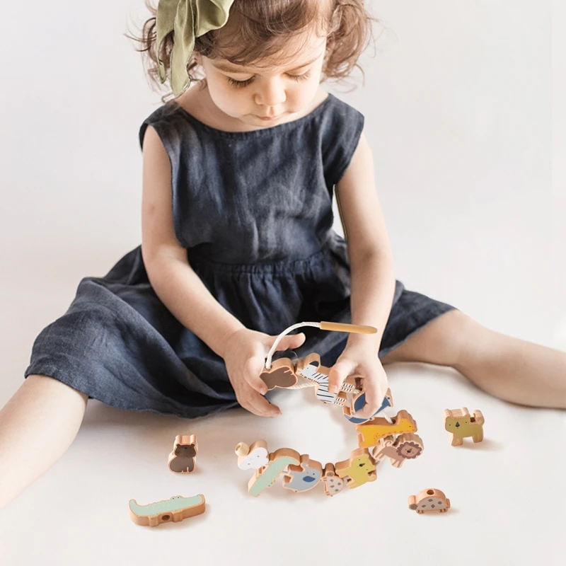 Baby Animal Threading Toys Wooden Stacking Toys Blocks Board Games Wooden Toys Baby Animal Stringing Threading Beads Toys Gift thumbnail 4