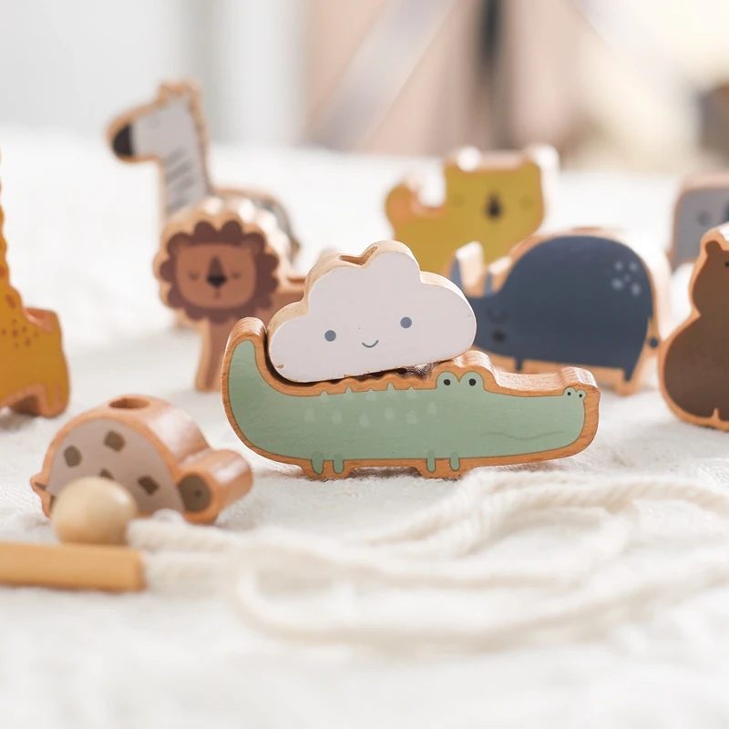 Baby Animal Threading Toys Wooden Stacking Toys Blocks Board Games Wooden Toys Baby Animal Stringing Threading Beads Toys Gift thumbnail 5