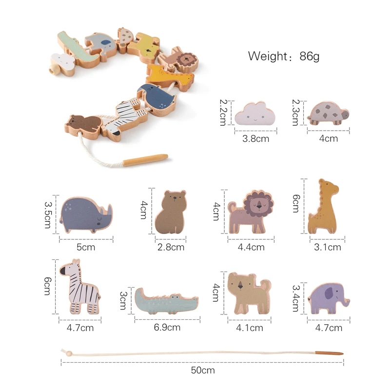 Baby Animal Threading Toys Wooden Stacking Toys Blocks Board Games Wooden Toys Baby Animal Stringing Threading Beads Toys Gift thumbnail 6