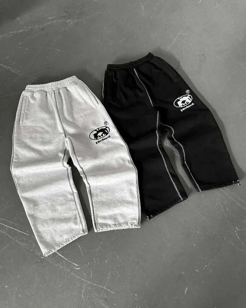 Man Y2k Pants Joggers Men Streetwear Embroidered Pink Long Sweatpants Cargo Clothing Casual Police Trousers American Harajuku thumbnail 2