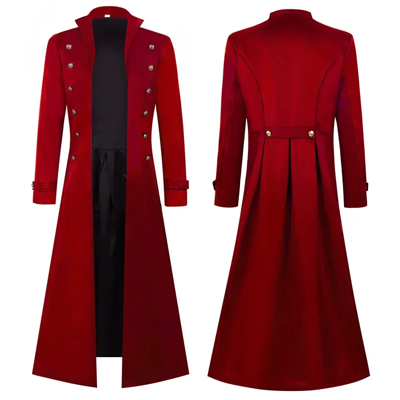 S-5XL Plus Size Men Gothic Trench Medieval Steampunk Retro Style Long Jackets Double-breasted Solid Men's Vintage Long Jackets thumbnail 6